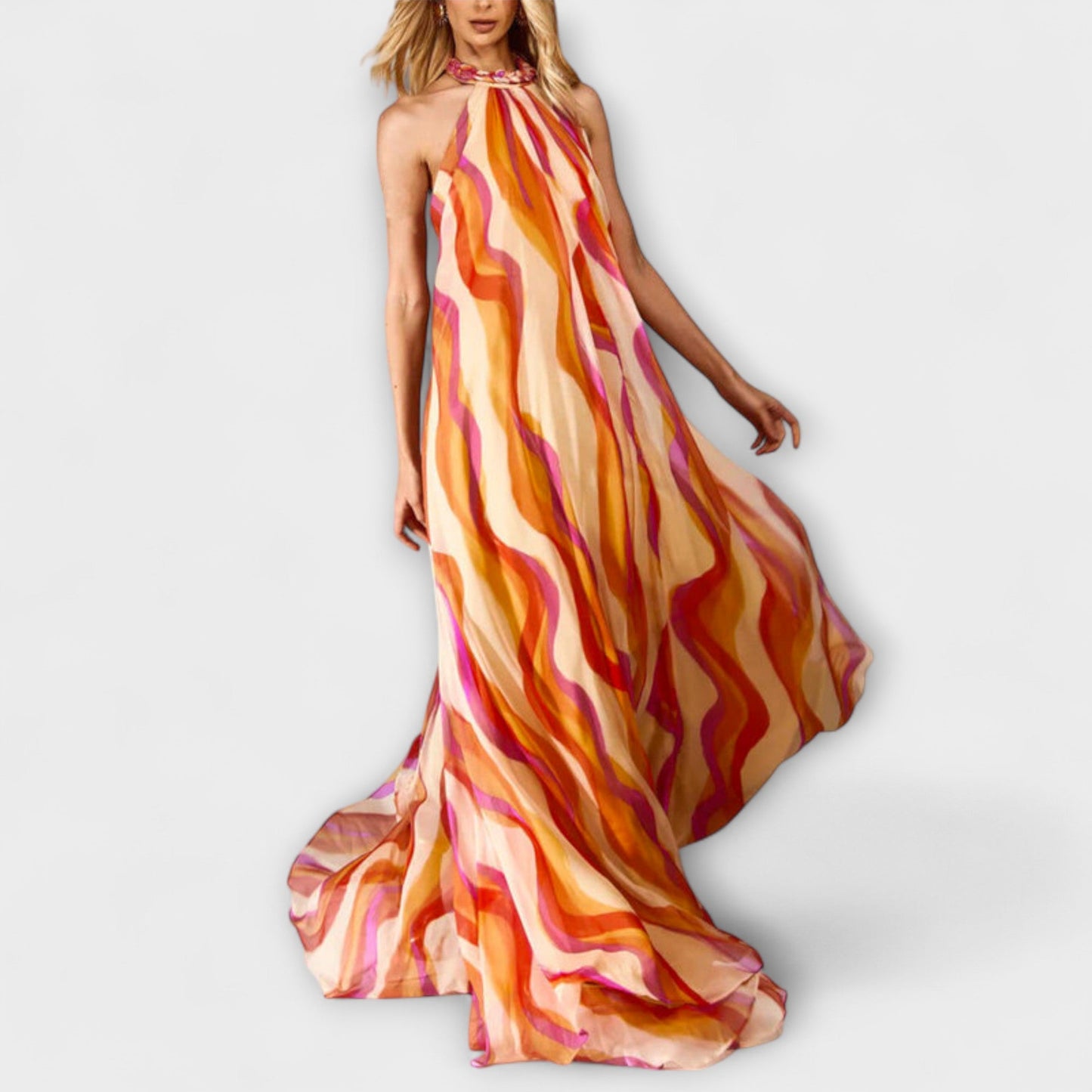 Rumi - Vestido maxi estiloso con patrón de tejido y ondas