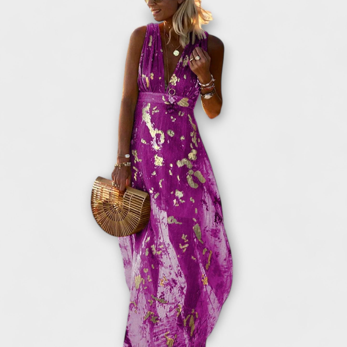 Vestido con escote en V y detalles de brillo