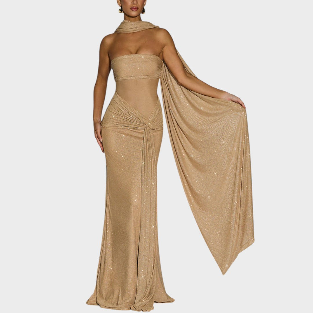 Ingrid - Vestido maxi con brillos y tul