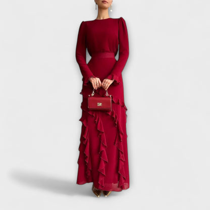 Fallon - Vestido largo y ajustado con volantes tridimensionales
