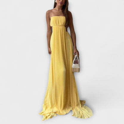 Mireille - Elegantes Vestido Maxi con Pliegues y Cortes