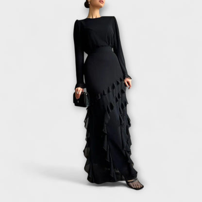 Fallon - Vestido largo y ajustado con volantes tridimensionales