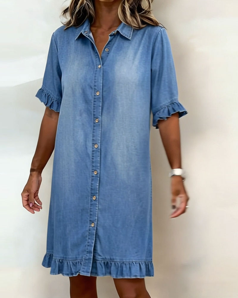 Maria | Vestido de Denim Cómodo con Pliegues Halagadores