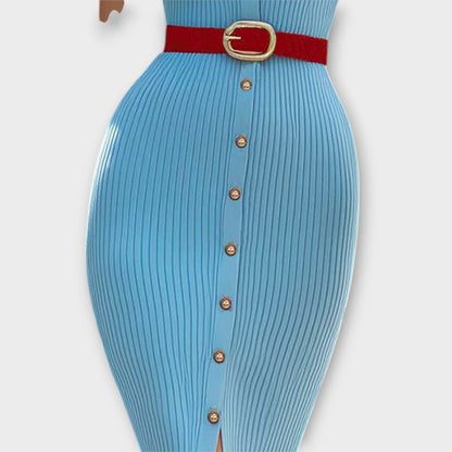 Sina - Vestido ajustado de canalé en azul pastel