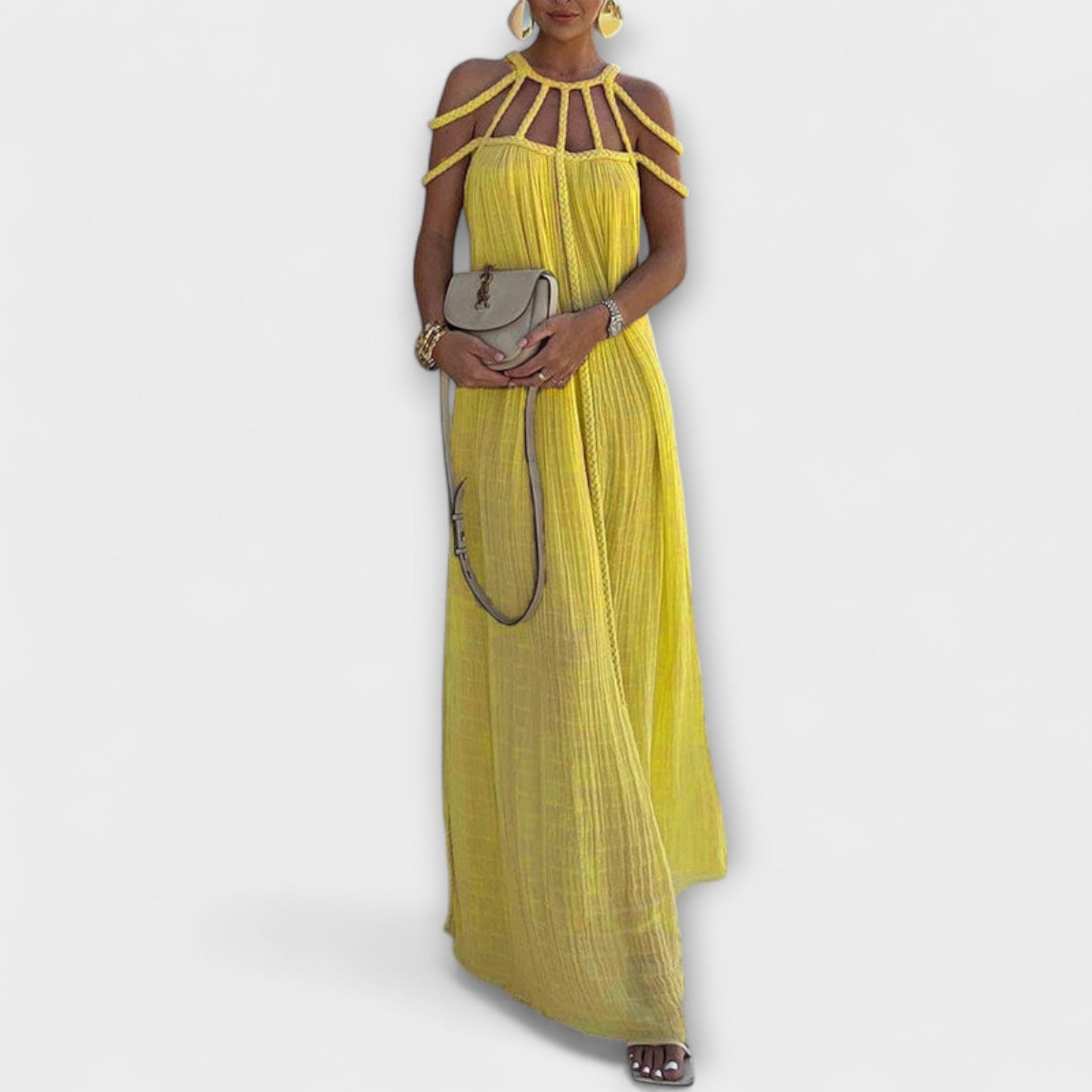 Briar - Maxi Vestido de Mezcla de Lino con Tirantes Drapados