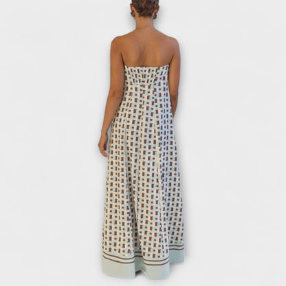 Rjava - Vestido maxi geométrico único con hombros al descubierto