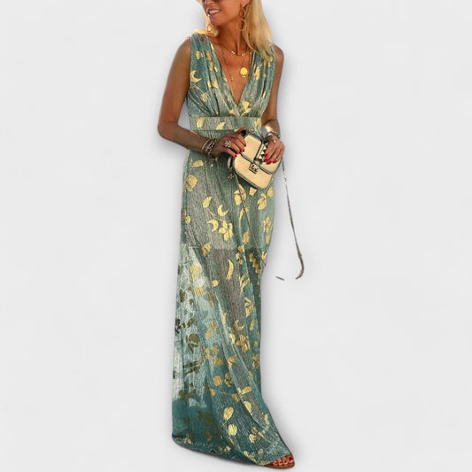 Vestido con escote en V y detalles de brillo