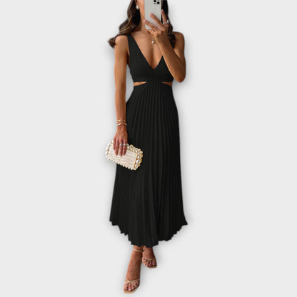 Elegantes vestidos de noche midi con plisados