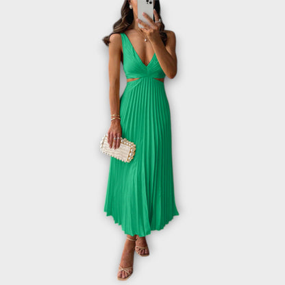 Elegantes vestidos de noche midi con plisados