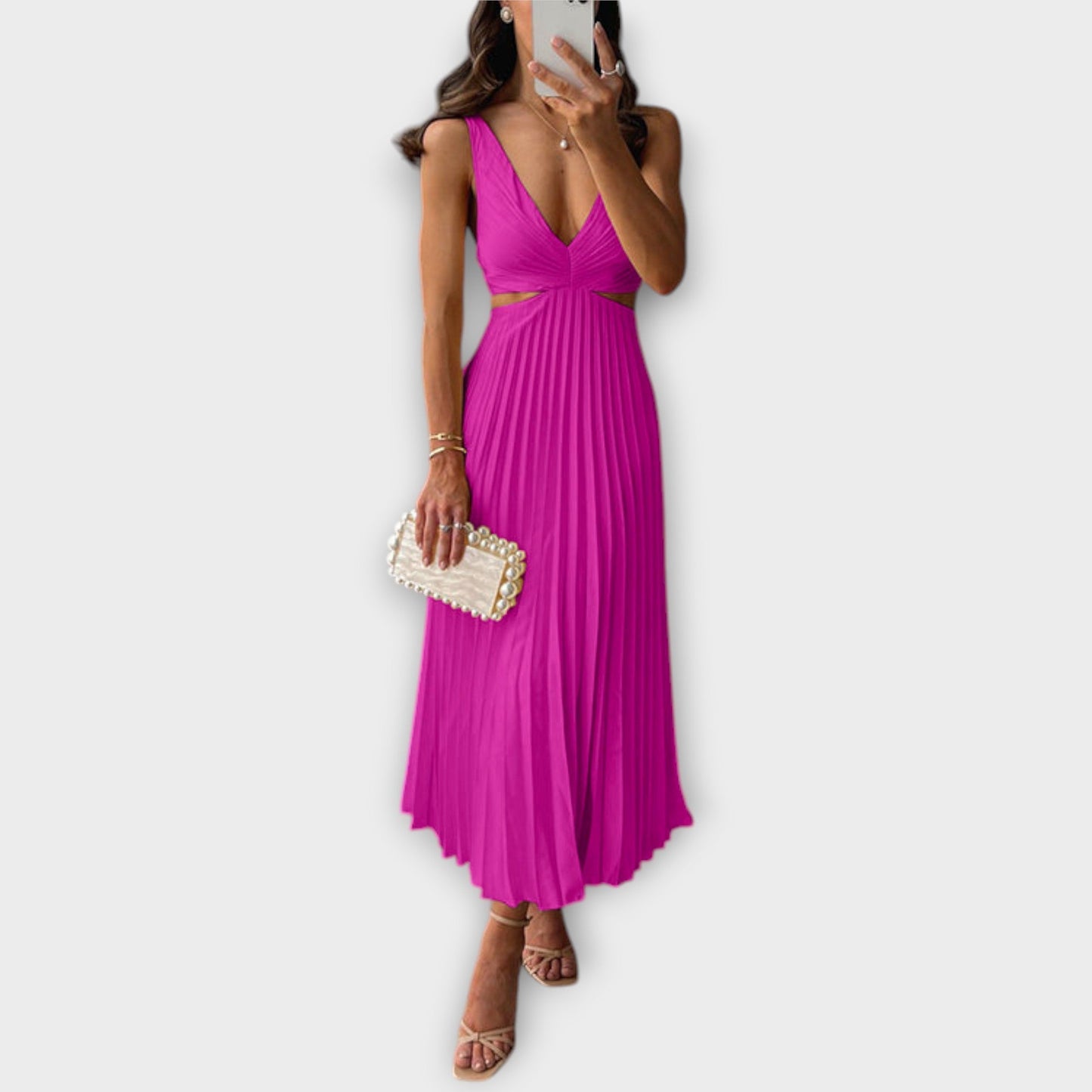 Elegantes vestidos de noche midi con plisados