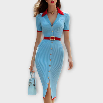 Sina - Vestido ajustado de canalé en azul pastel