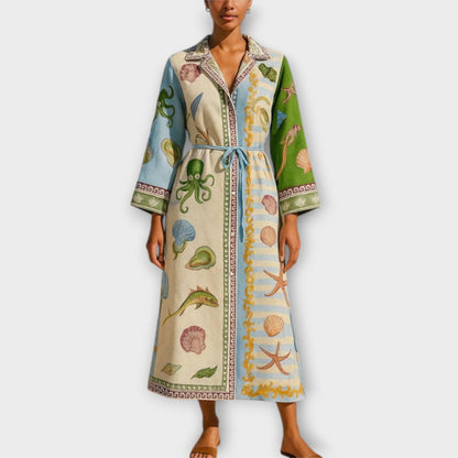 Jule - Vestido midi estampado de twill con cinturón