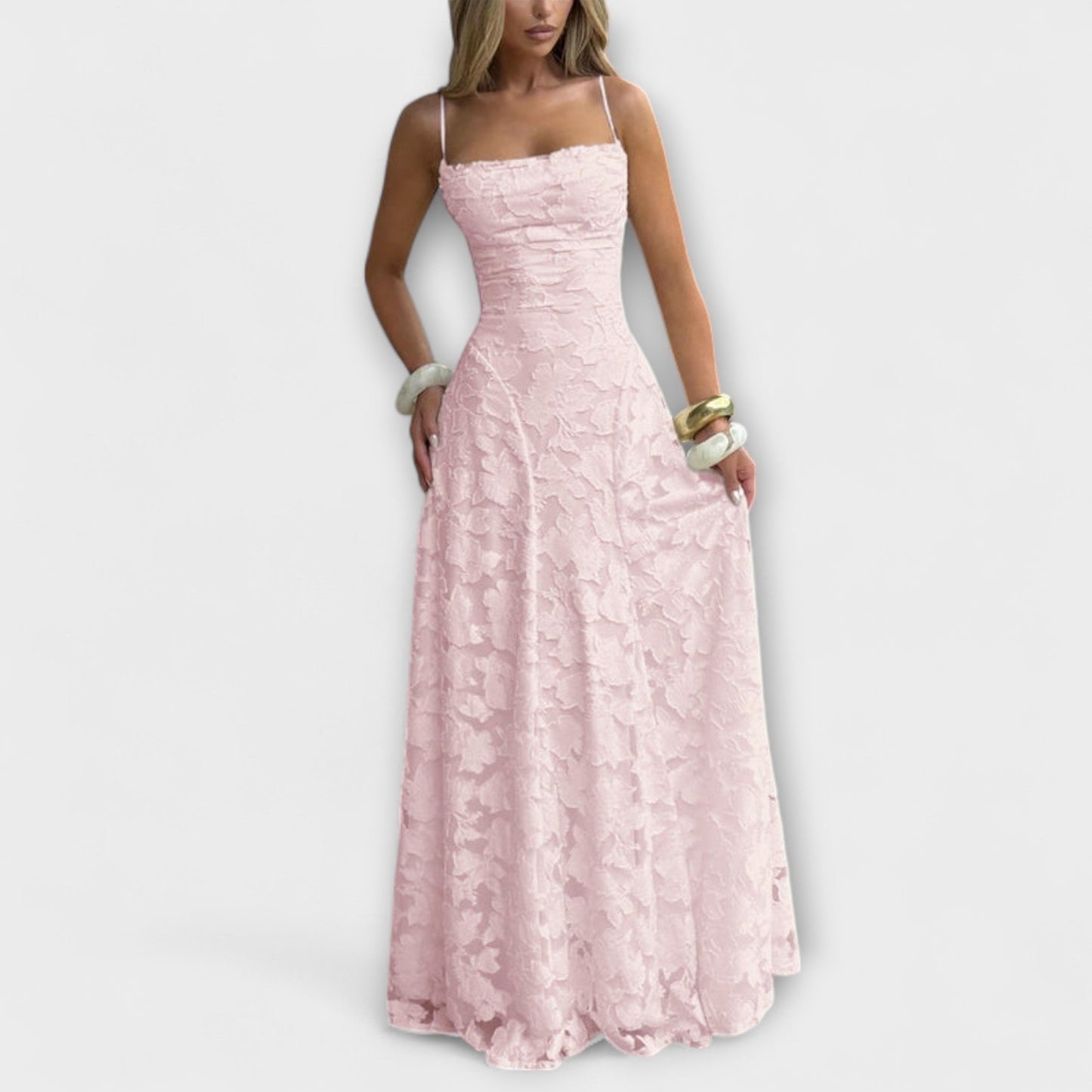 Emberly - Vestido maxi elegante de tela jacquard