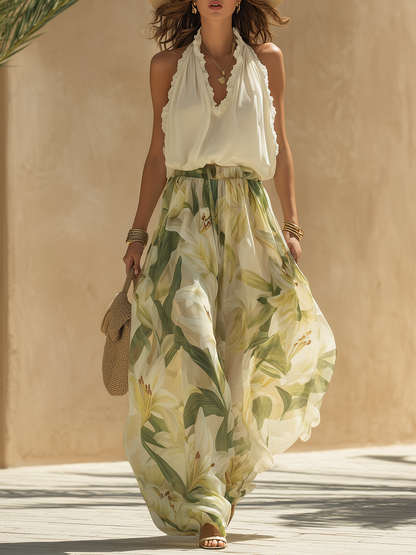 Lysandra | Elegante conjunto fluido con estampado de lirios