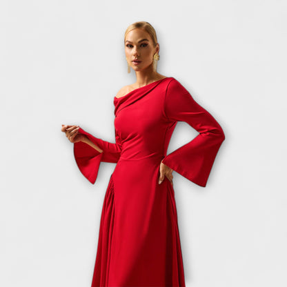 Willa - Vestido midi con hombros descubiertos y mangas abullonadas