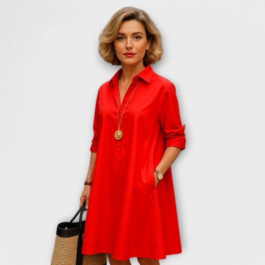 Vestido de camisa moderno con cuello y mangas tres cuartos