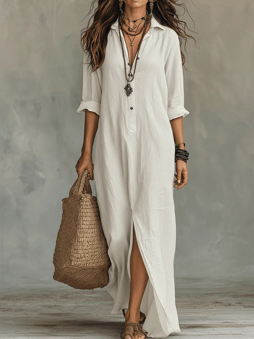 Selena | Vestido Maxi Fluido con Botones Frontales