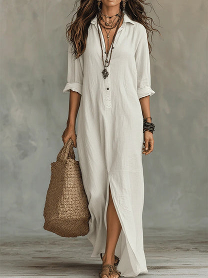 Selena | Vestido Maxi Fluido con Botones Frontales