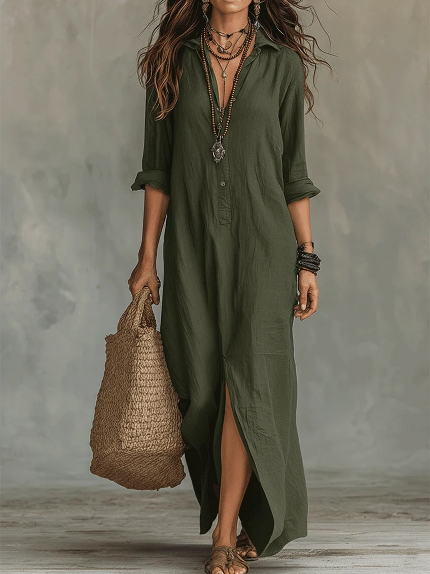 Selena | Vestido Maxi Fluido con Botones Frontales
