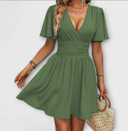 Winslet - Vestido con cinturilla fruncida y escote en V