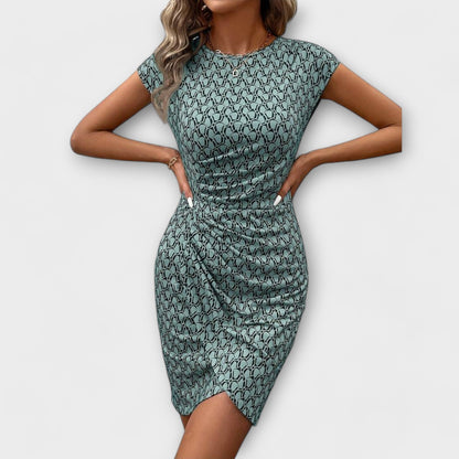 Emma - Vestido de manga corta en forma de tulipán con estampado integral