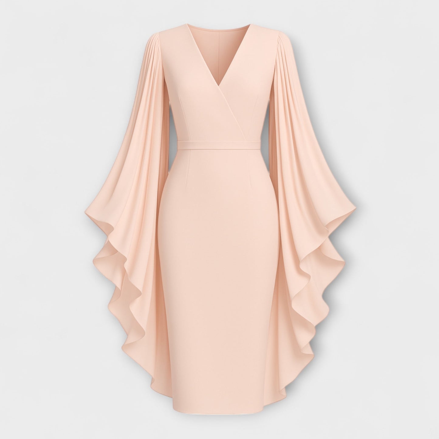 Rachel - Vestido midi rosa con escote en V y mangas de gasa