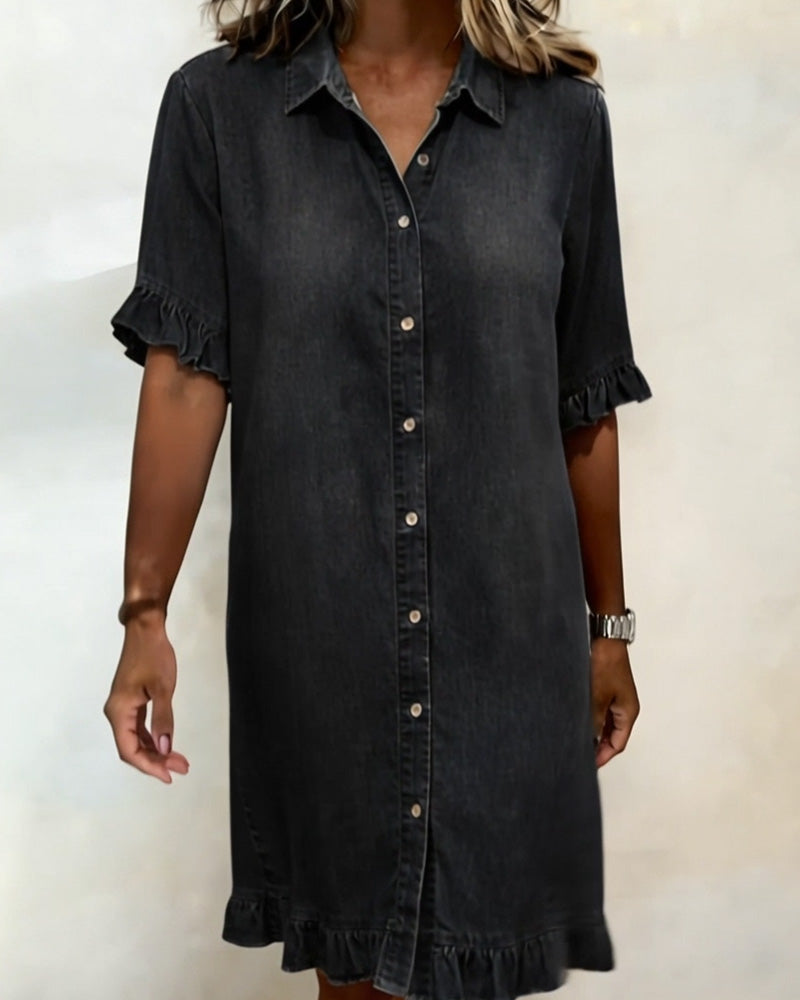 Maria | Vestido de Denim Cómodo con Pliegues Halagadores