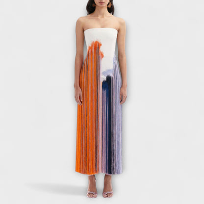 Leto - Vestido elegante con bloqueo de color y flecos de moda