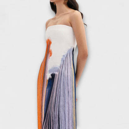 Leto - Vestido elegante con bloqueo de color y flecos de moda