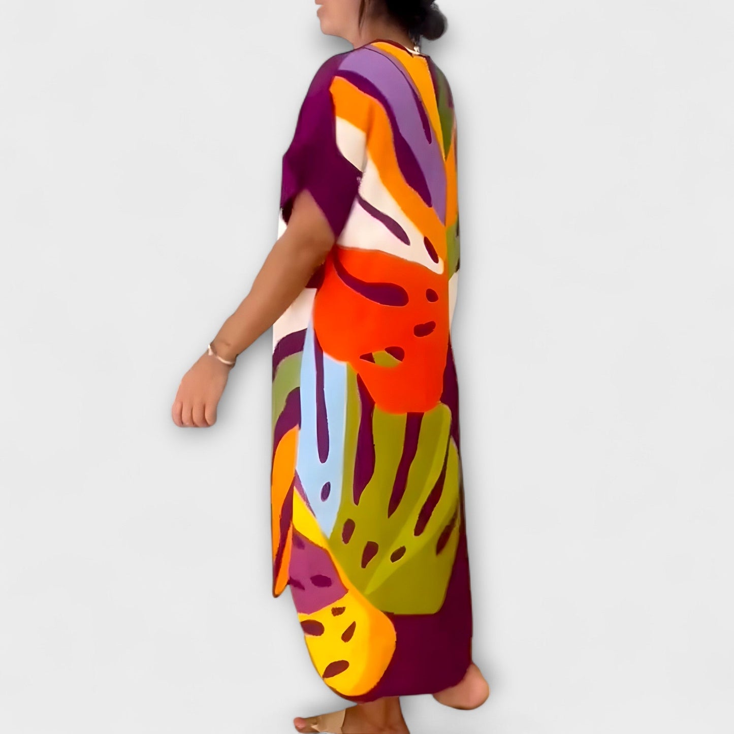 Roos - Vestido casual con estampados coloridos de hojas