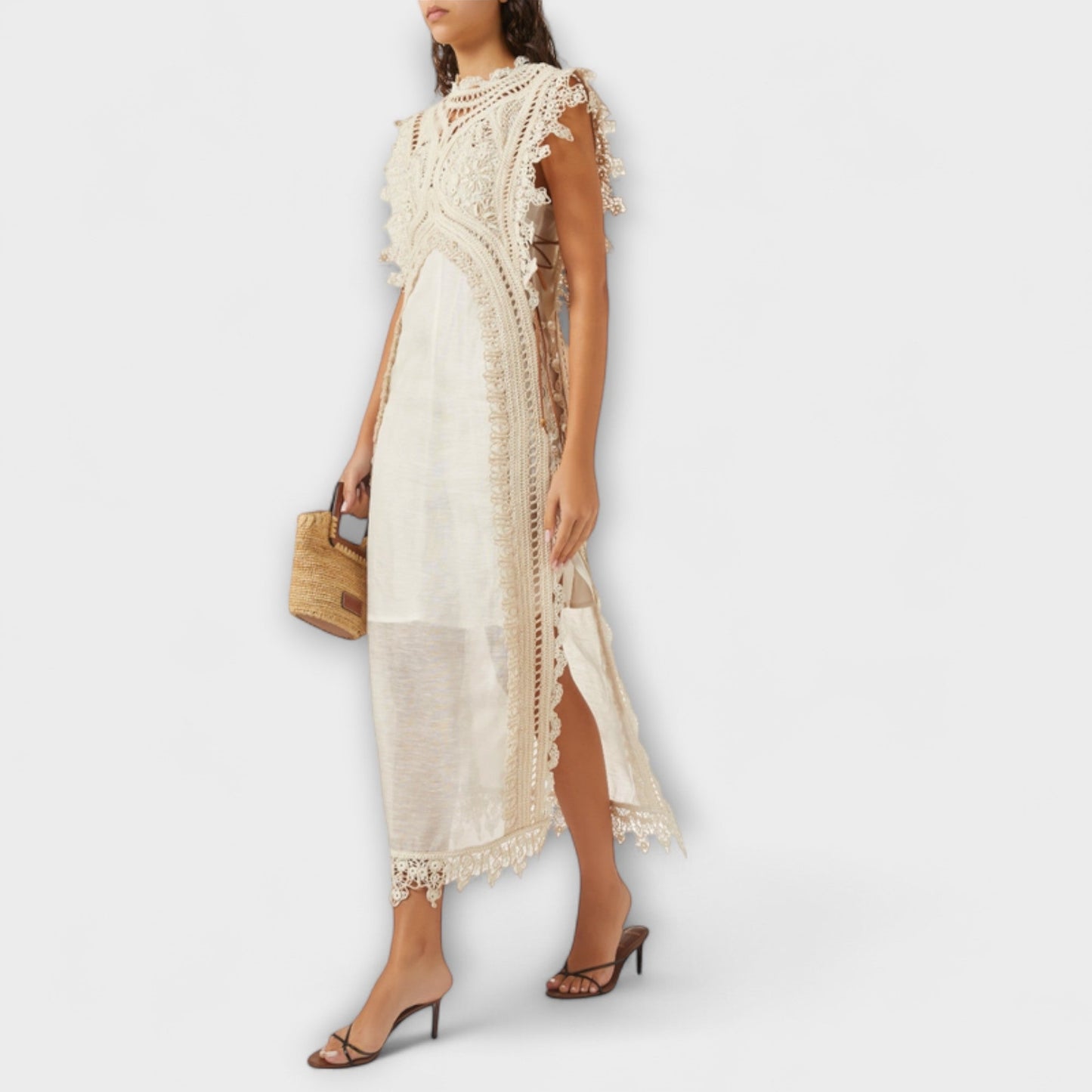 Mira - Vestido maxi de organza tejido y vacío