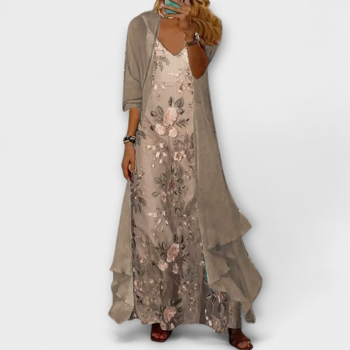 Mara - Vestido maxi con chaqueta (conjunto de 2 piezas)