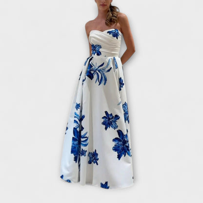 Rosalie - Elegantes vestido maxi floral con hombros al descubierto