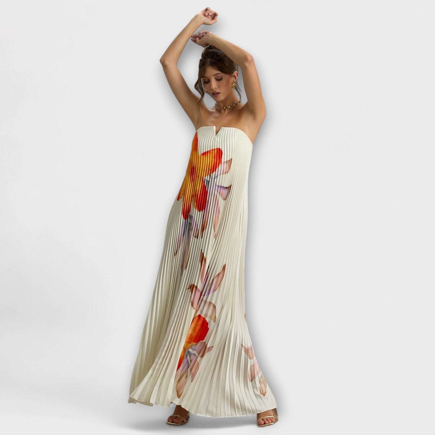 Michelle - Vestido Maxi Sweetheart en flor naranja