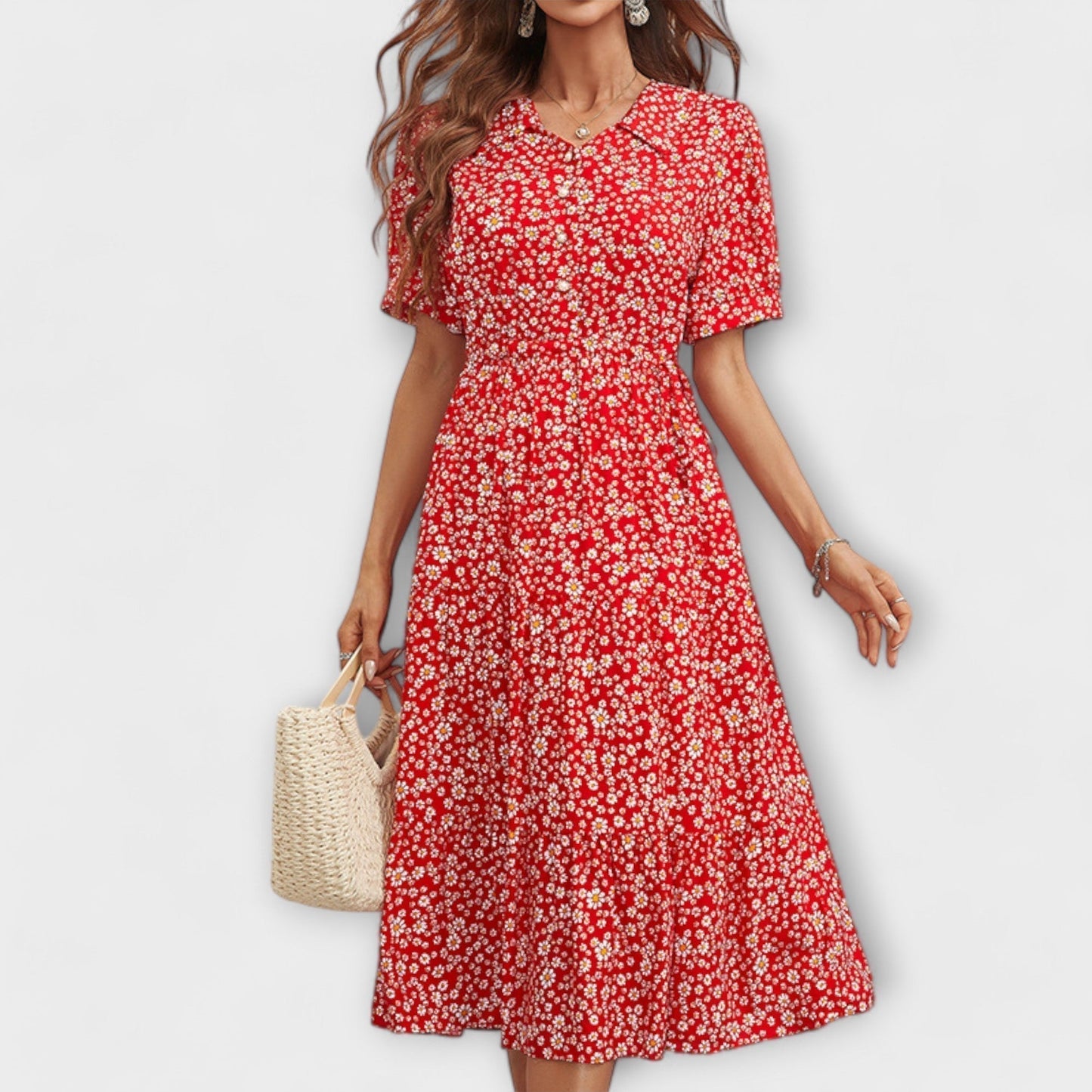 Amelia - Vestido con escote redondo y patrón floral