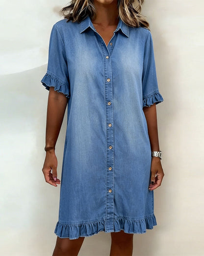 Maria | Vestido de Denim Cómodo con Pliegues Halagadores