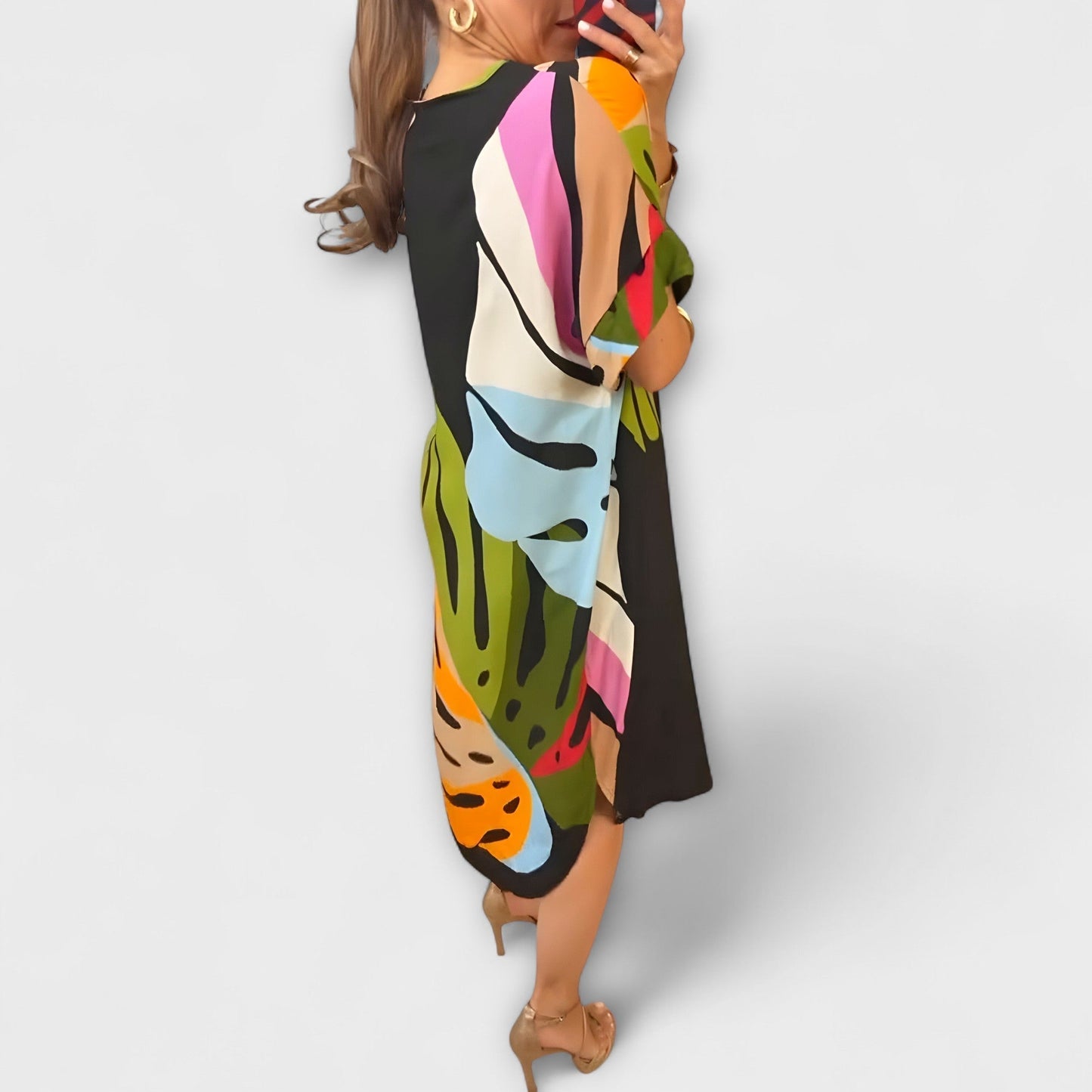 Roos - Vestido casual con estampados coloridos de hojas