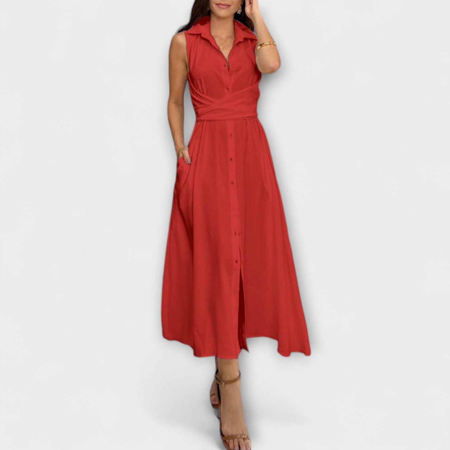 Mira - Impresionante vestido midi con cierre de un solo color y detalle de lazo