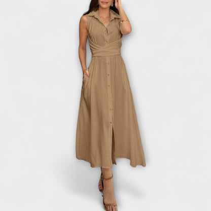 Mira - Impresionante vestido midi con cierre de un solo color y detalle de lazo