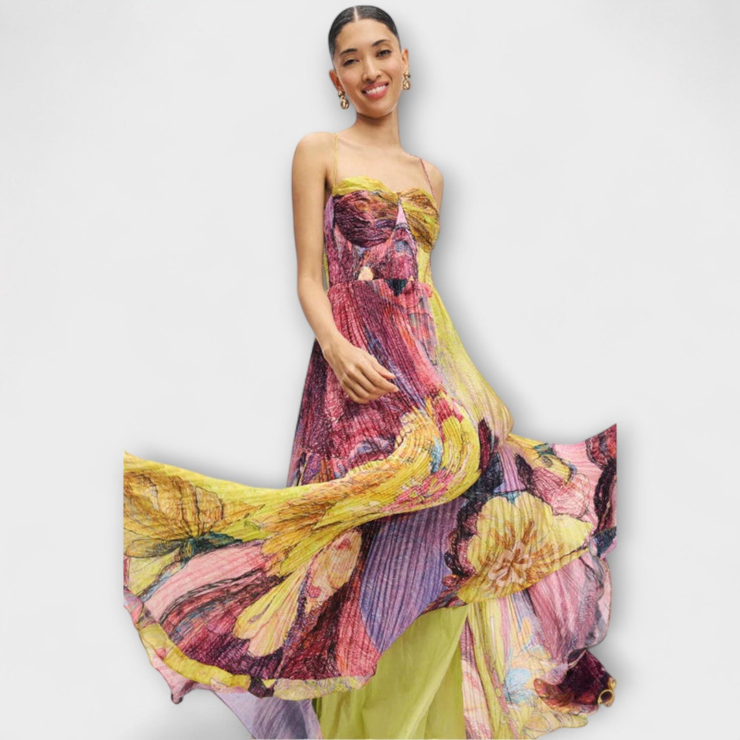 Kiara - Maxi vestido con estampado Ikat multicolor
