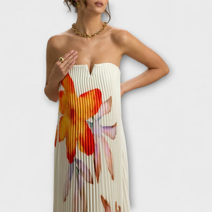 Michelle - Vestido Maxi Sweetheart en flor naranja