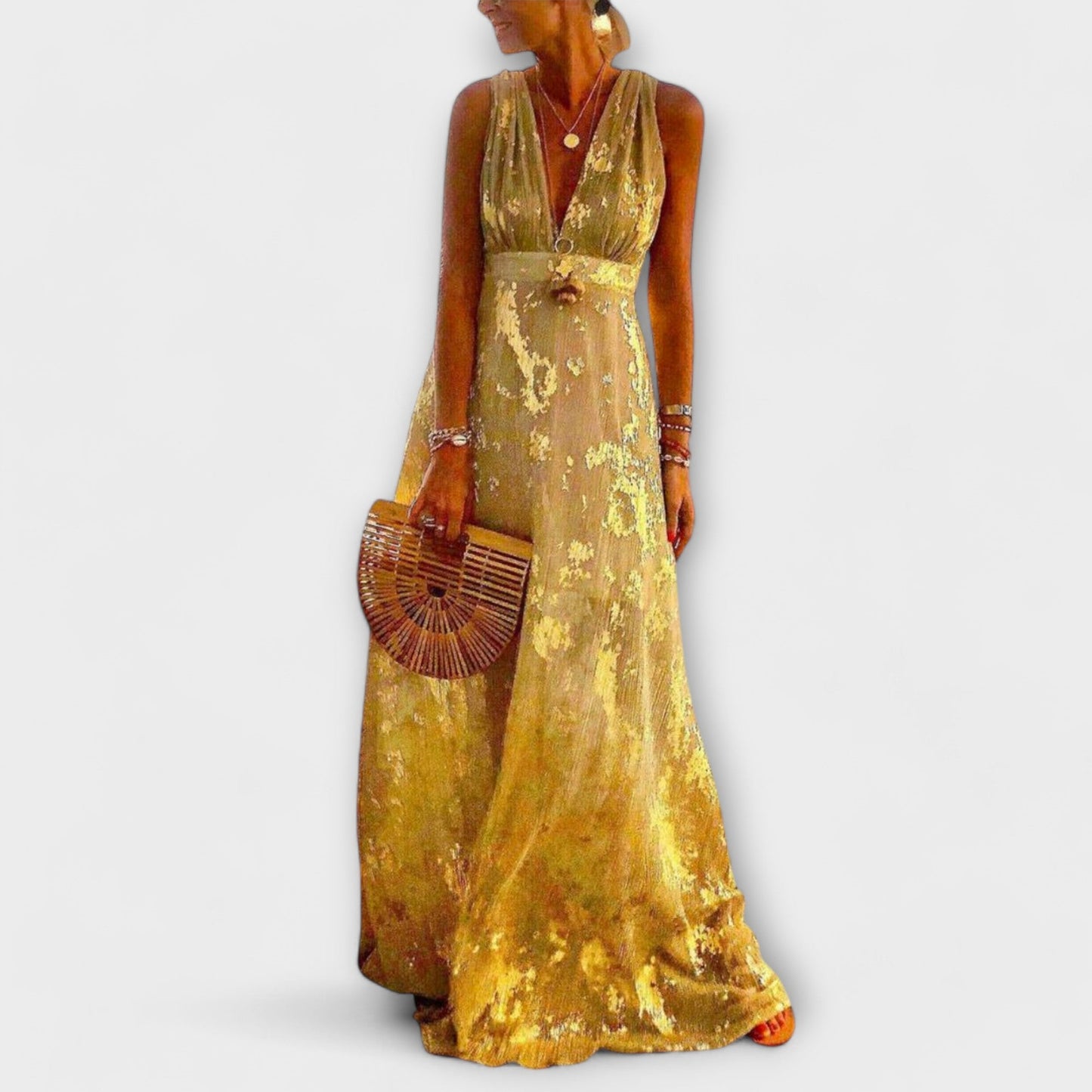 Vestido con escote en V y detalles de brillo