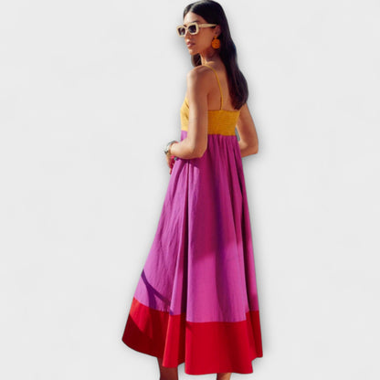 Vestido de tirantes estilo color block