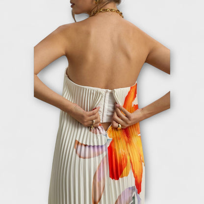 Michelle - Vestido Maxi Sweetheart en flor naranja