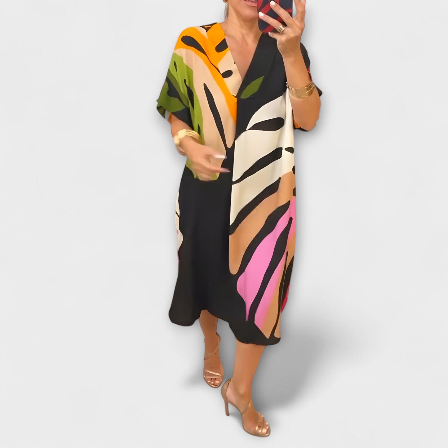 Roos - Vestido casual con estampados coloridos de hojas