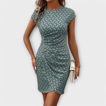 Emma - Vestido de manga corta en forma de tulipán con estampado integral