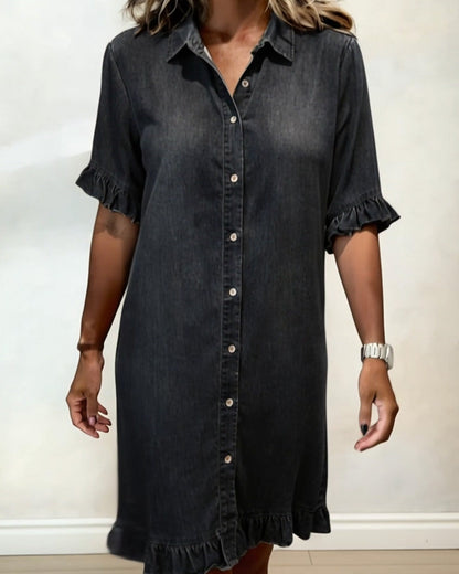 Maria | Vestido de Denim Cómodo con Pliegues Halagadores
