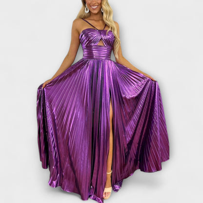 Vestido maxi de tela metálica