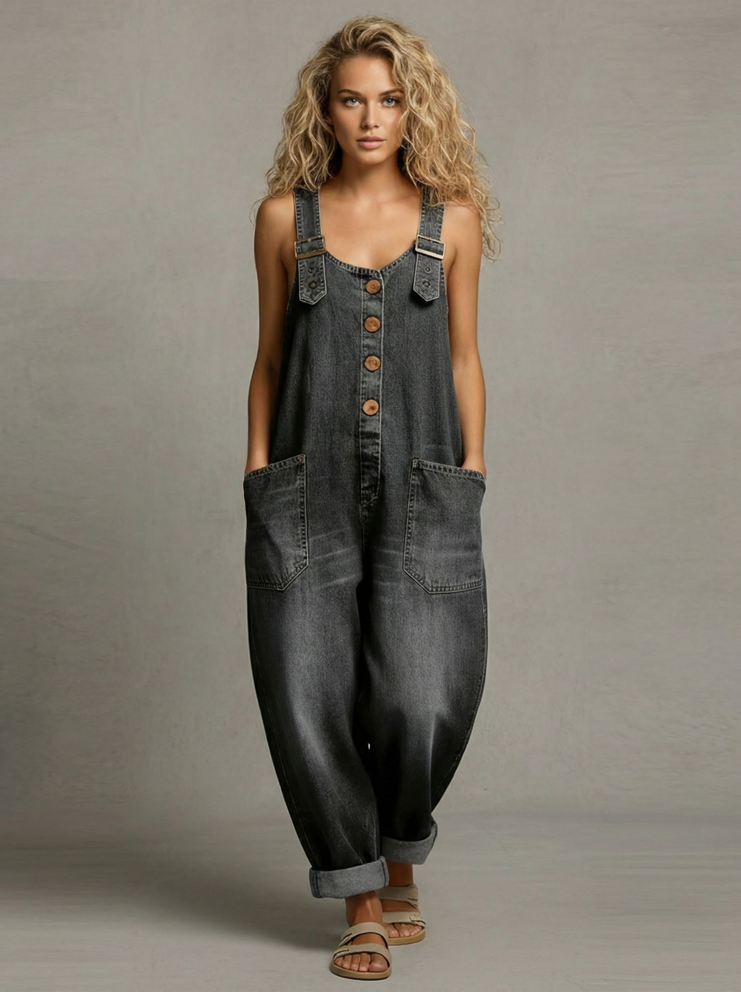 Rocio | Mono vaquero casual con hebilla ajustable.