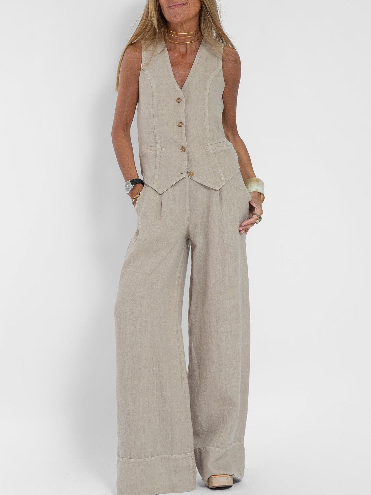 Aira – Conjunto elegante de dos piezas con chaleco y pantalón de pierna ancha